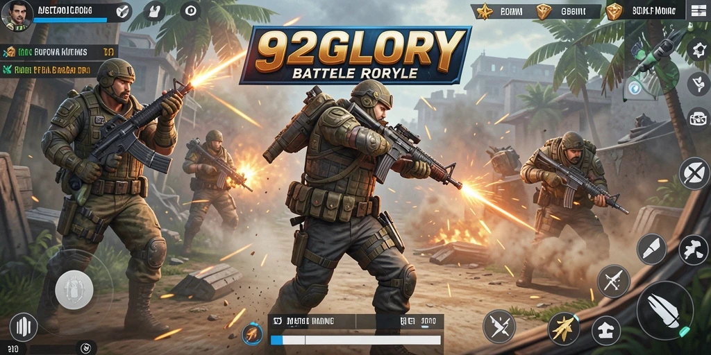 Screenshot menunjukkan aksi menegangkan dalam gameplay Battle Royale di 92GLORY.