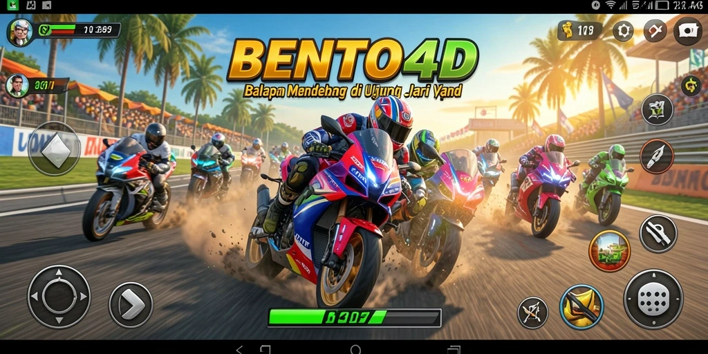 Tampilan gameplay BENTO4D yang mendebarkan saat balapan motor.