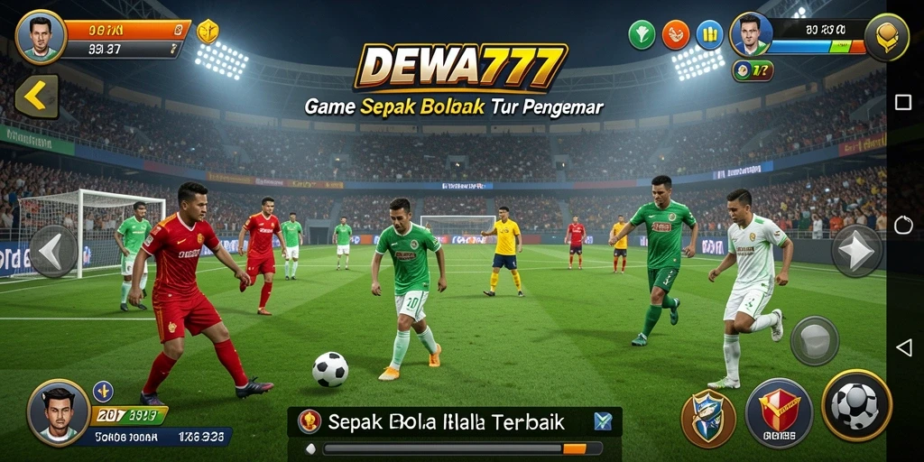 Screenshot menunjukkan gameplay aksi penuh di lapangan sepak bola.