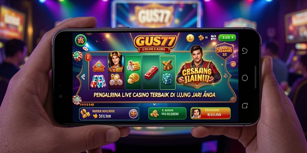 Tampilan screenshot GUS77 menampilkan dealer Live Casino dan suasana permainan yang menarik.