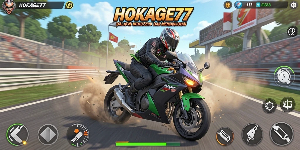 Gambaran gameplay HOKAGE77 dengan balapan motor yang seru