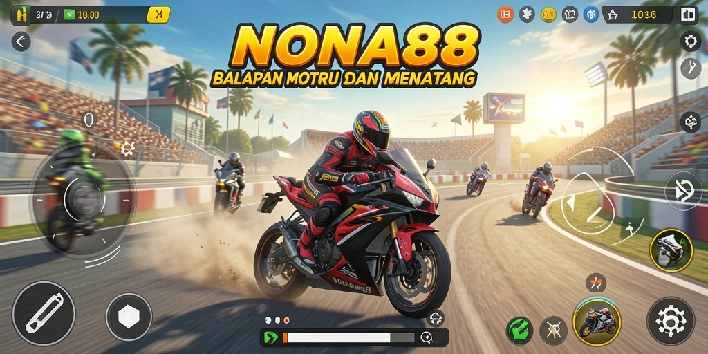 Tampilan gameplay NONA88 dengan aksi balap motor yang seru.