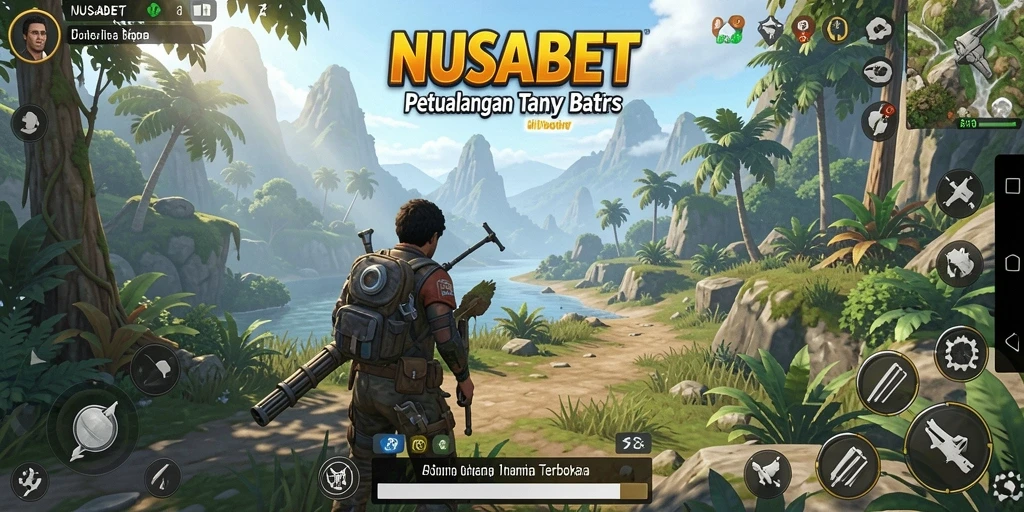 Tangkapan layar gameplay Open World NUSABET dengan pemandangan alam yang indah.