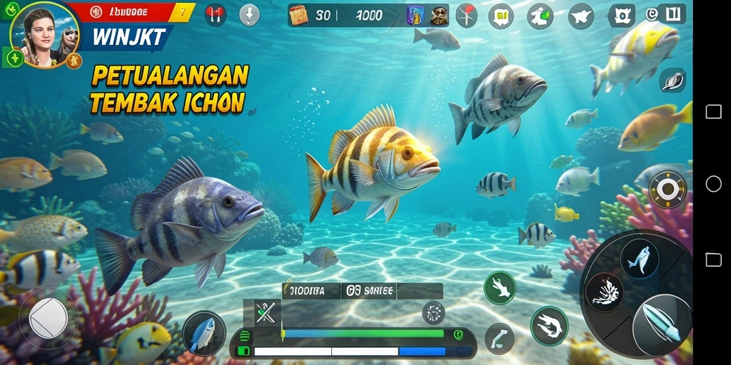 Tampilan menarik dari gameplay WINJKT yang menampilkan aksi tembak ikan.